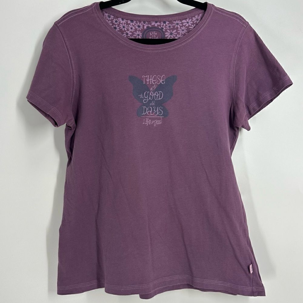 LIFE IS GOOD These Are The Goold Old Days Round Neckline Purple Tee Sz M